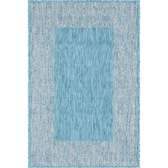 Rug Unique Loom Outdoor Border Aqua Blue Rectangular 4' 0 x 6' 0