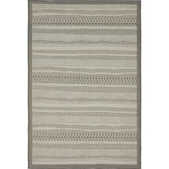 Rug Unique Loom Outdoor Border Gray Rectangular 4' 0 x 6' 0