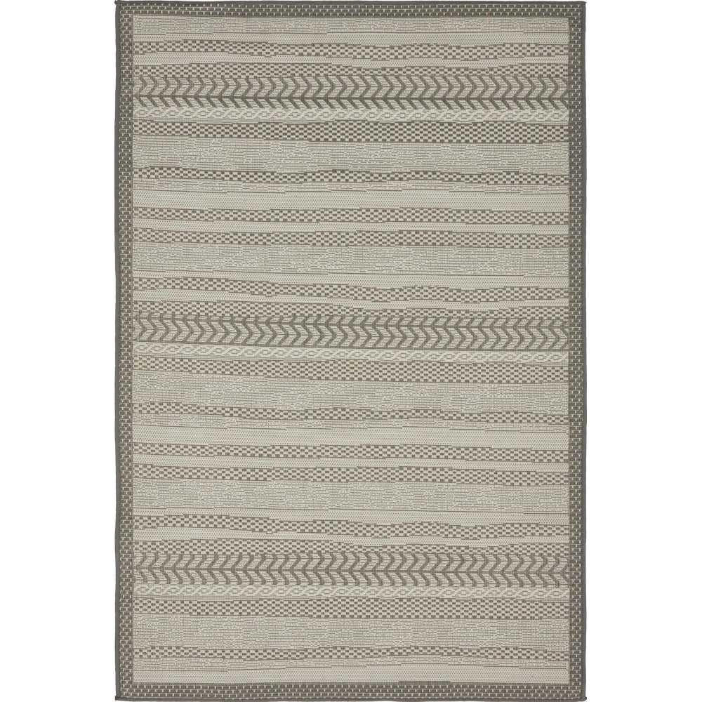 Rug Unique Loom Outdoor Border Gray Rectangular 4' 0 x 6' 0