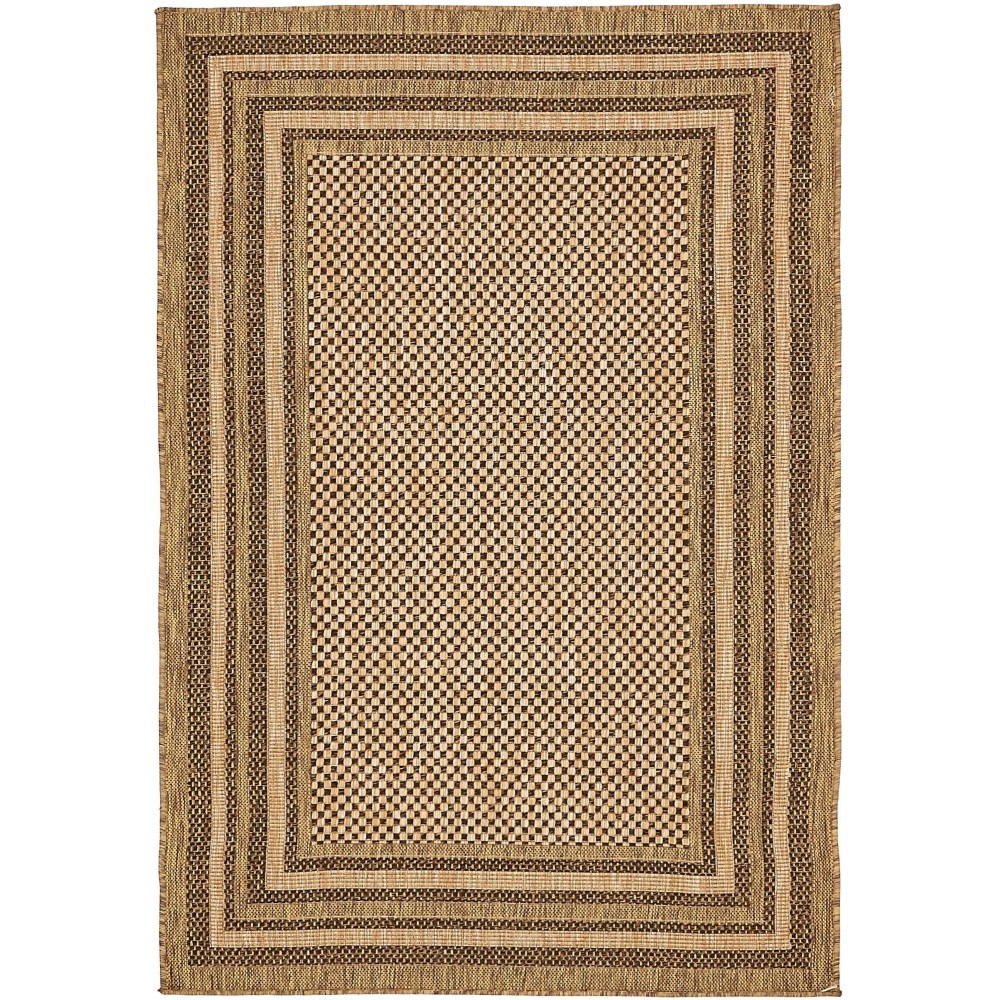 Rug Unique Loom Outdoor Border Brown Rectangular 4' 0 x 6' 0