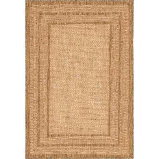 Rug Unique Loom Outdoor Border Light Brown Rectangular 4' 0 x 6' 0