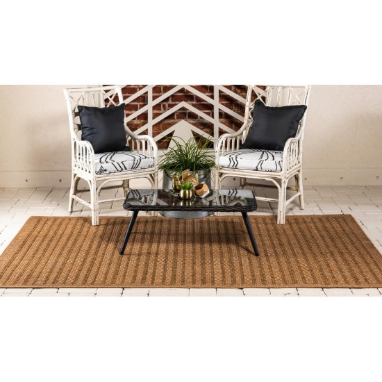 Rug Unique Loom Outdoor Border Light Brown Rectangular 4' 0 x 6' 0