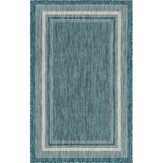 Rug Unique Loom Outdoor Border Teal Rectangular 3' 3 x 5' 3