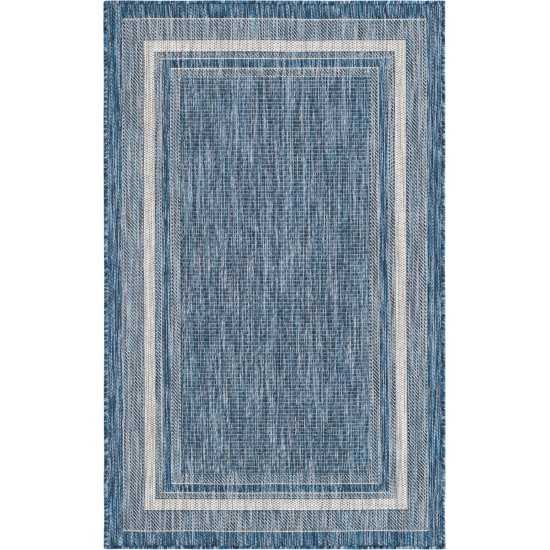 Rug Unique Loom Outdoor Border Blue Rectangular 3' 3 x 5' 3