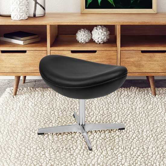 Black LeatherSoft Saddle Wing Ottoman