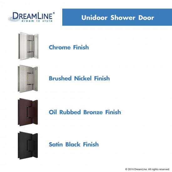 Unidoor 53-54 in. W x 72 in. H Frameless Hinged Shower Door with Shelves in Brushed Nickel