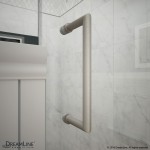Unidoor 58-59 in. W x 72 in. H Frameless Hinged Shower Door with Shelves in Brushed Nickel
