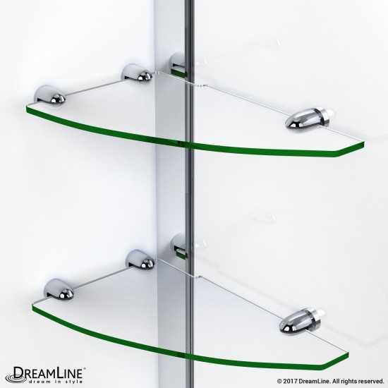 Unidoor 58-59 in. W x 72 in. H Frameless Hinged Shower Door with Shelves in Brushed Nickel