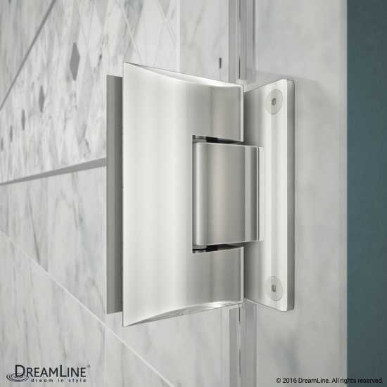 Unidoor 59-60 in. W x 72 in. H Frameless Hinged Shower Door with Shelves in Chrome