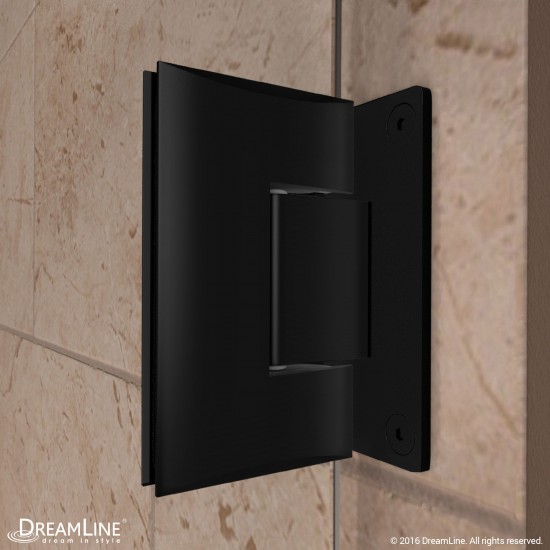 Unidoor 53-54 in. W x 72 in. H Frameless Hinged Shower Door with Shelves in Satin Black