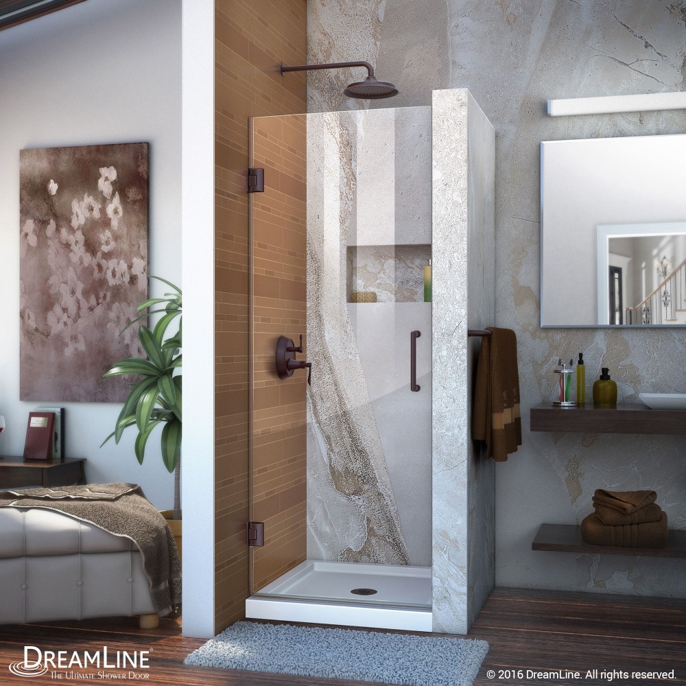 Unidoor 24 in. W x 72 in. H Frameless Hinged Shower Door in Oil Rubbed Bronze