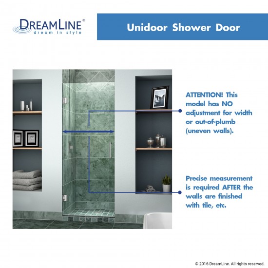 Unidoor 28 in. W x 72 in. H Frameless Hinged Shower Door in Chrome