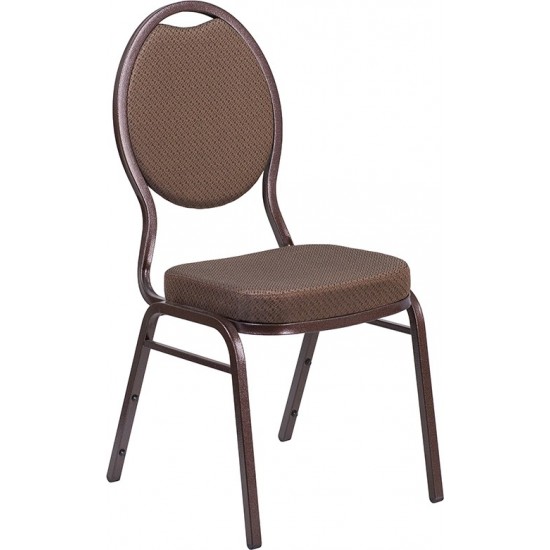 Teardrop Back Stacking Banquet Chair in Brown Patterned Fabric - Copper Vein Frame