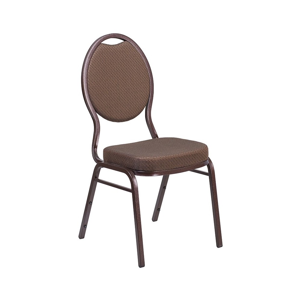 Teardrop Back Stacking Banquet Chair in Brown Patterned Fabric - Copper Vein Frame