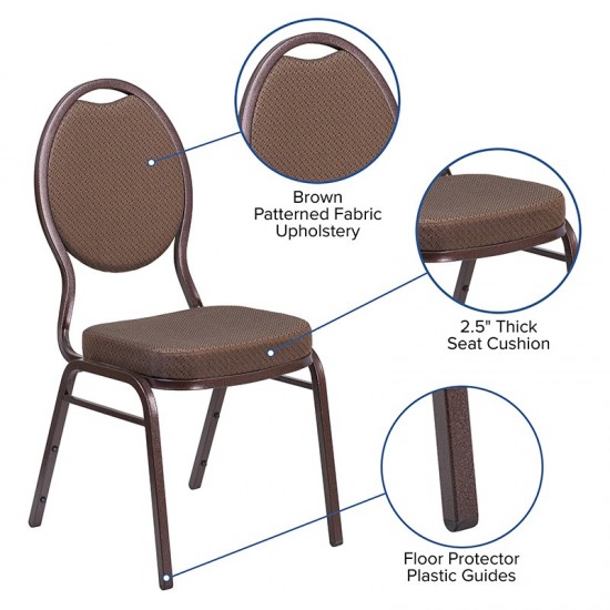 Teardrop Back Stacking Banquet Chair in Brown Patterned Fabric - Copper Vein Frame