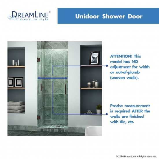 Unidoor 30 in. W x 72 in. H Frameless Hinged Shower Door in Oil Rubbed Bronze