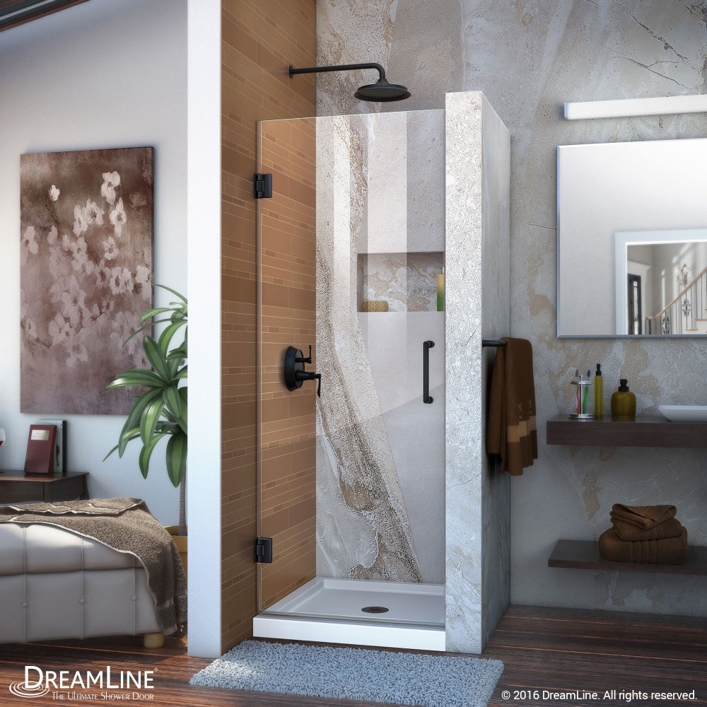 Unidoor 25 in. W x 72 in. H Frameless Hinged Shower Door in Satin Black