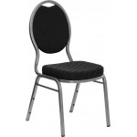 Teardrop Back Stacking Banquet Chair in Black Patterned Fabric - Silver Vein Frame