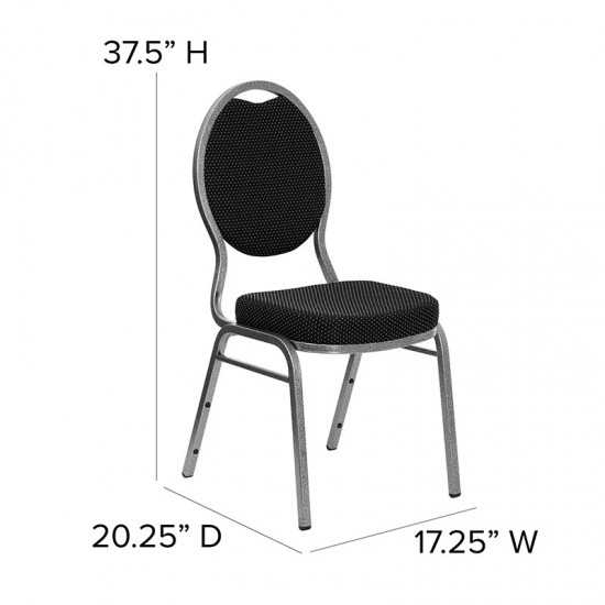 Teardrop Back Stacking Banquet Chair in Black Patterned Fabric - Silver Vein Frame