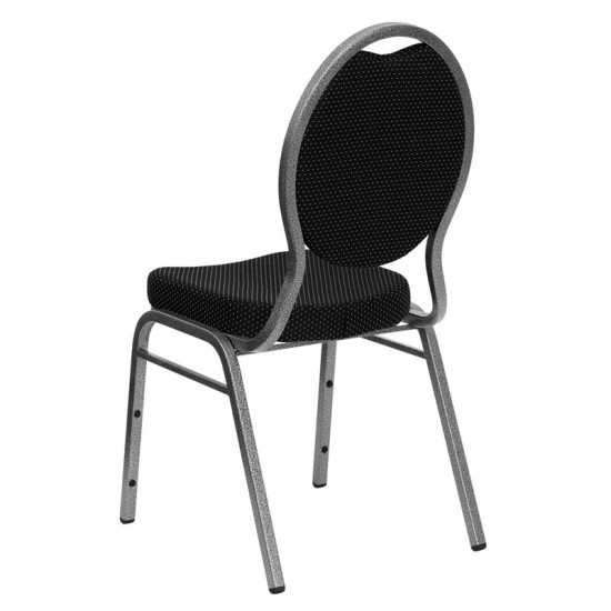 Teardrop Back Stacking Banquet Chair in Black Patterned Fabric - Silver Vein Frame