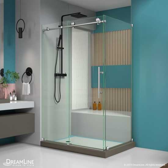 Enigma-X 34 1/2 in. D x 48 3/8 in. W x 76 in. H Fully Frameless Sliding Shower Enclosure in Brushed Stainless Steel