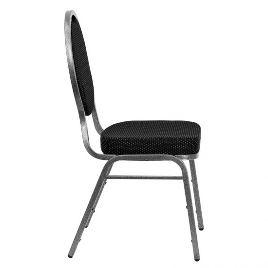 Teardrop Back Stacking Banquet Chair in Black Patterned Fabric - Silver Vein Frame