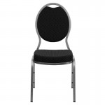 Teardrop Back Stacking Banquet Chair in Black Patterned Fabric - Silver Vein Frame