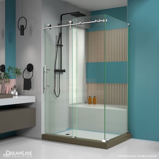 Enigma-X 34 1/2 in. D x 48 3/8 in. W x 76 in. H Fully Frameless Sliding Shower Enclosure in Polished Stainless Steel