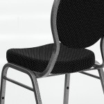 Teardrop Back Stacking Banquet Chair in Black Patterned Fabric - Silver Vein Frame