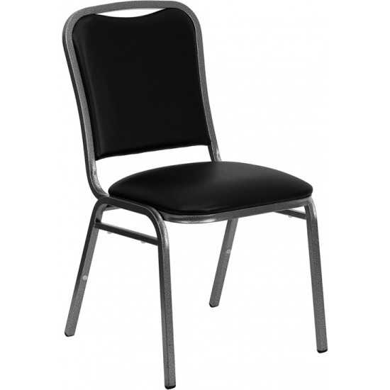 Stacking Banquet Chair in Black Vinyl - Silver Vein Frame