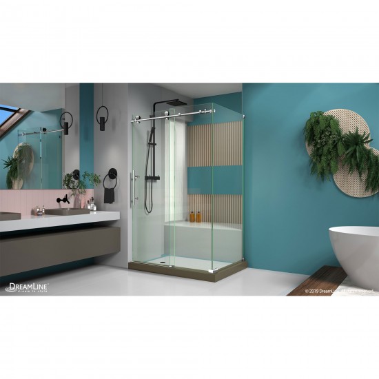 Enigma-X 34 1/2 in. D x 48 3/8 in. W x 76 in. H Fully Frameless Sliding Shower Enclosure in Polished Stainless Steel