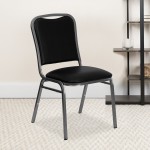 Stacking Banquet Chair in Black Vinyl - Silver Vein Frame