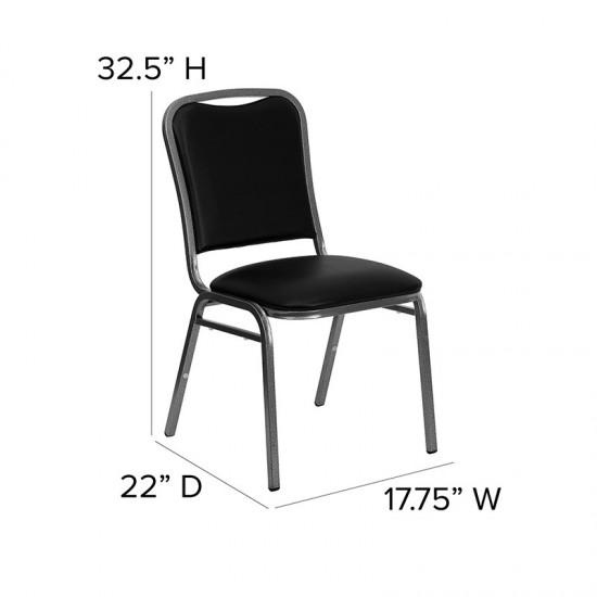 Stacking Banquet Chair in Black Vinyl - Silver Vein Frame