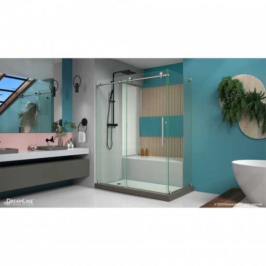 Enigma-X 34 1/2 in. D x 60 3/8 in. W x 76 in. H Fully Frameless Sliding Shower Enclosure in Brushed Stainless Steel