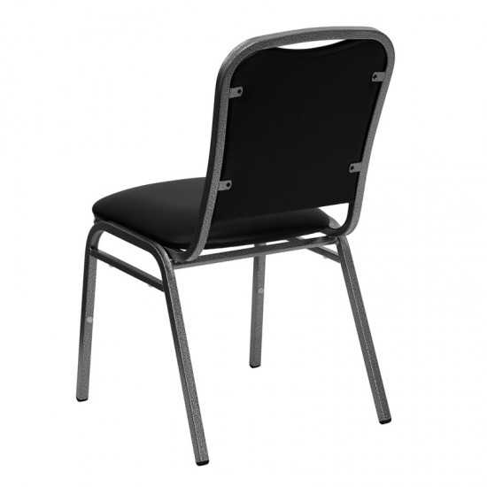 Stacking Banquet Chair in Black Vinyl - Silver Vein Frame