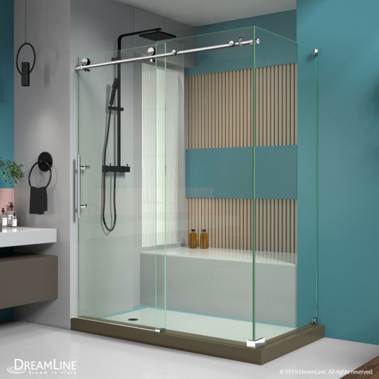 Enigma-X 34 1/2 in. D x 60 3/8 in. W x 76 in. H Fully Frameless Sliding Shower Enclosure in Polished Stainless Steel