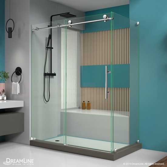 Enigma-X 34 1/2 in. D x 60 3/8 in. W x 76 in. H Fully Frameless Sliding Shower Enclosure in Polished Stainless Steel