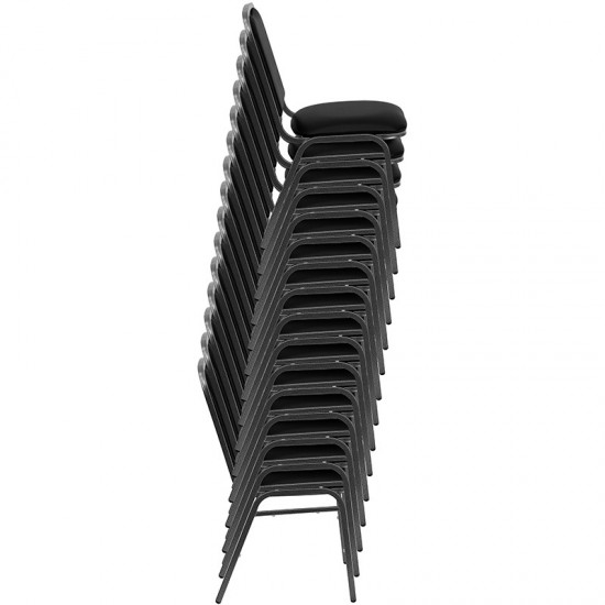 Stacking Banquet Chair in Black Vinyl - Silver Vein Frame