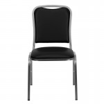 Stacking Banquet Chair in Black Vinyl - Silver Vein Frame