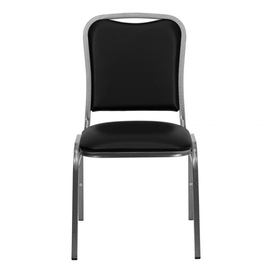 Stacking Banquet Chair in Black Vinyl - Silver Vein Frame