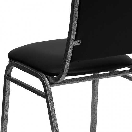 Stacking Banquet Chair in Black Vinyl - Silver Vein Frame