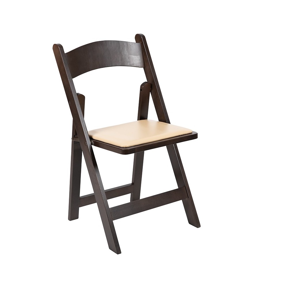 HERCULES Series Chocolate Wood Folding Chair with Vinyl Padded Seat