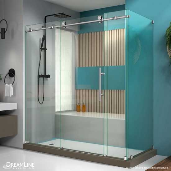 Enigma-X 32 1/2 in. D x 72 3/8 in. W x 76 in. H Fully Frameless Sliding Shower Enclosure in Brushed Stainless Steel