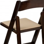 Fruitwood Wood Folding Chair with Vinyl Padded Seat