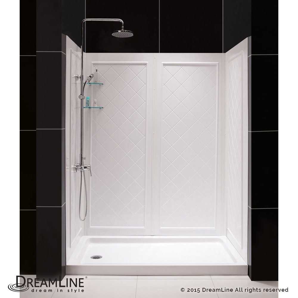 30 in. D x 60 in. W x 76 3/4 in. H Left Drain Acrylic Shower Base and QWALL-5 Backwall Kit In White