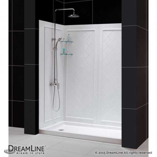 30 in. D x 60 in. W x 76 3/4 in. H Left Drain Acrylic Shower Base and QWALL-5 Backwall Kit In White