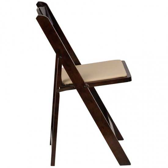 Fruitwood Wood Folding Chair with Vinyl Padded Seat