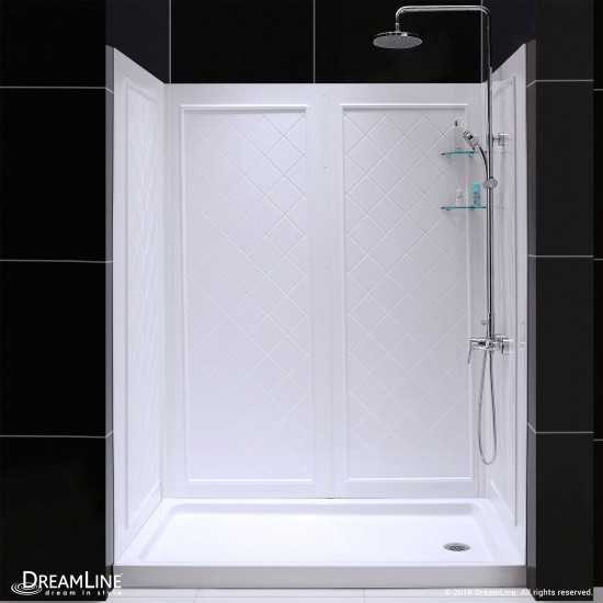 30 in. D x 60 in. W x 76 3/4 in. H Right Drain Acrylic Shower Base and QWALL-5 Backwall Kit In White