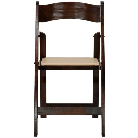 Fruitwood Wood Folding Chair with Vinyl Padded Seat