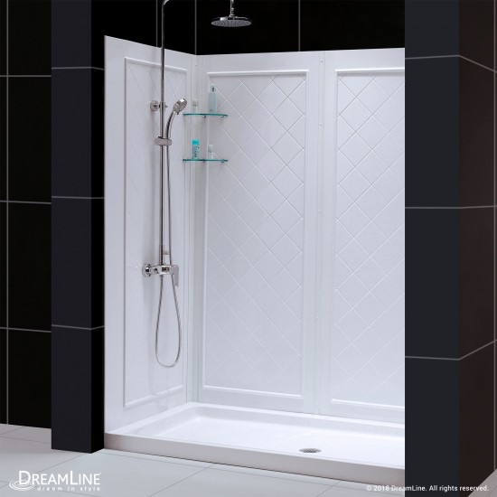 32 in. D x 60 in. W x 76 3/4 in. H Center Drain Acrylic Shower Base and QWALL-5 Backwall Kit In White